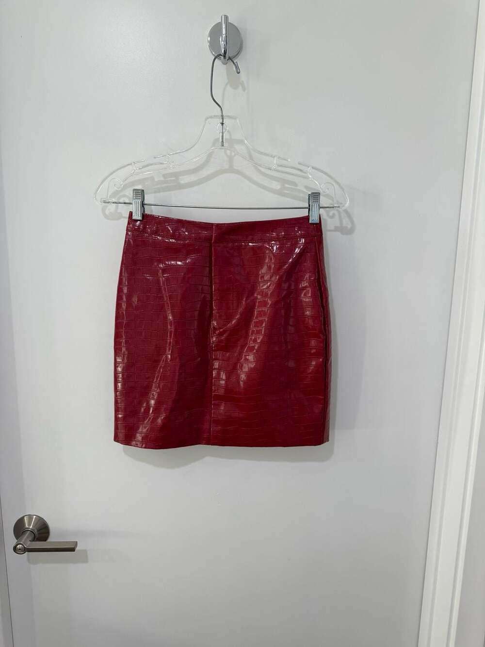 Meshki Kasia Croc-Embossed Faux Leather Mini Skirt in Cranberry Red
